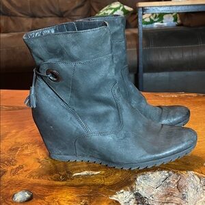 Paul Green Black Wedge Booties Size 5 | Leather Ankle Boots